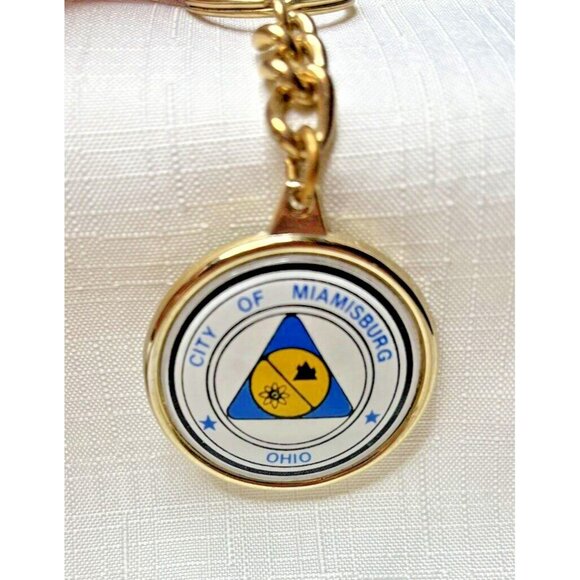 Vtg Miamisburg Ohio Silver Adena Native American Indian Mound Key Ring Chain Fob - Picture 4 of 5